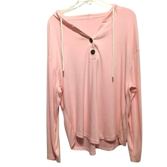 VVK Women's 2-Button Drop Shoulder Oversize V-Neck Hoodie Sz Large Light Pink - Picture 1 of 9